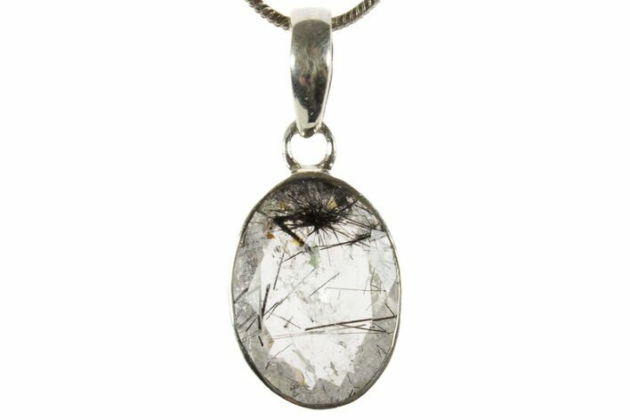 Faceted Tourmalinated Quartz Pendant - Sterling Silver #369884